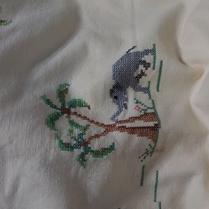 Vintage Embroidery Elephants&Palm Trees 44in.W fringe Inc. Square Tablecloth